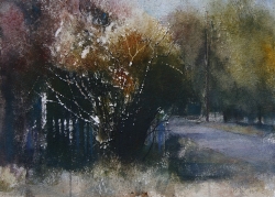 Lane Hall, Fall Early Evening, Watercolor (Sold)
