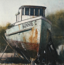 Lane Hall, Retired II, Water Media, 17x17, (Sold)